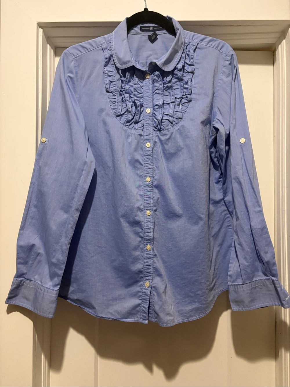 GAP Blue Ruffle-Front Button Down Shirt